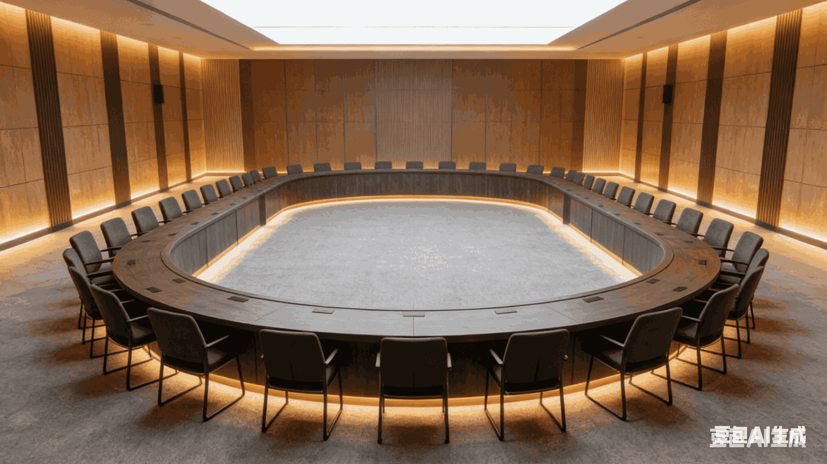 多组大圆桌环绕会场，适合 100 人商务晚宴 / 洽谈